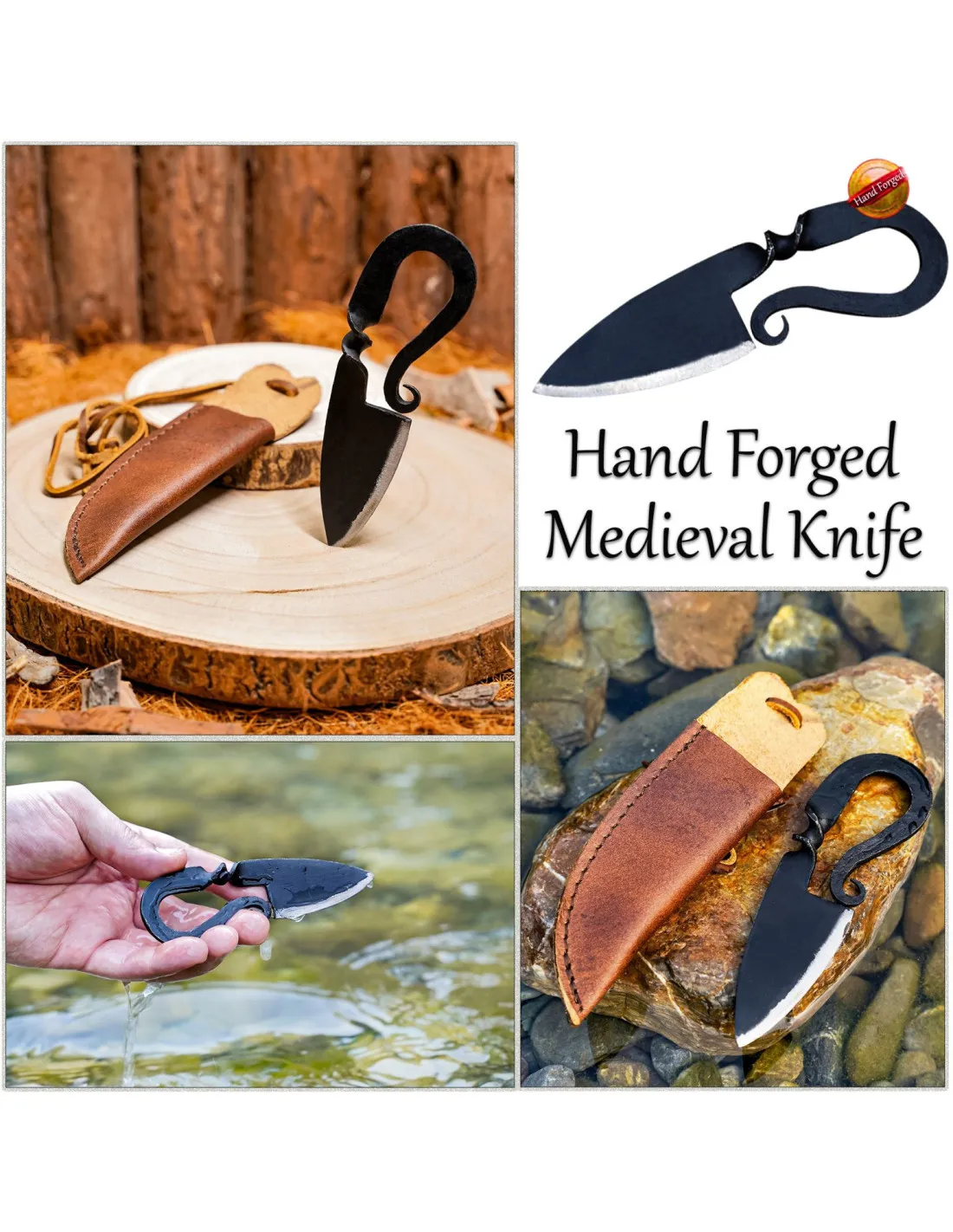 Cuchillo medieval en hierro forjado a mano (13,3 cm.)