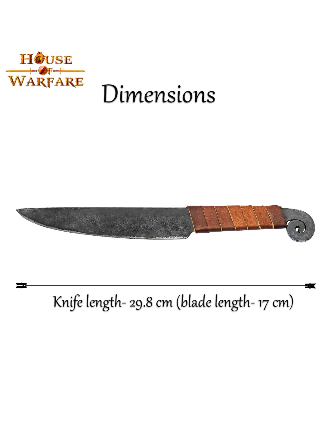 Cuchillo medieval espiral con empuñadura en cuero (29,8 cm.)