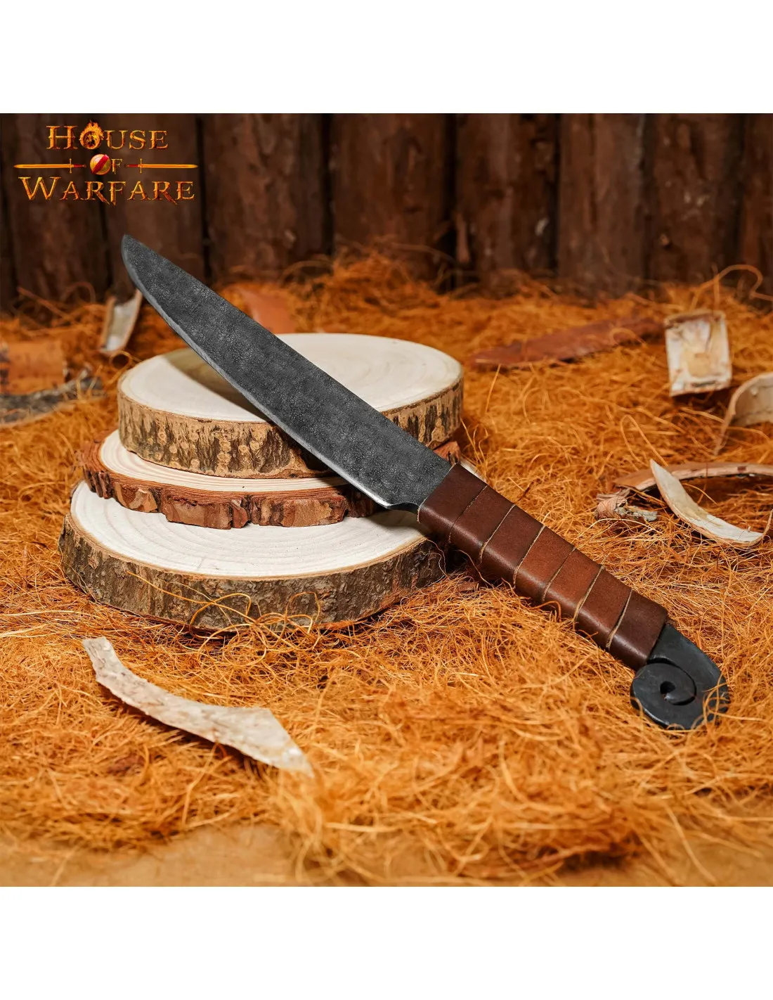 Cuchillo medieval espiral con empuñadura en cuero (29,8 cm.)
