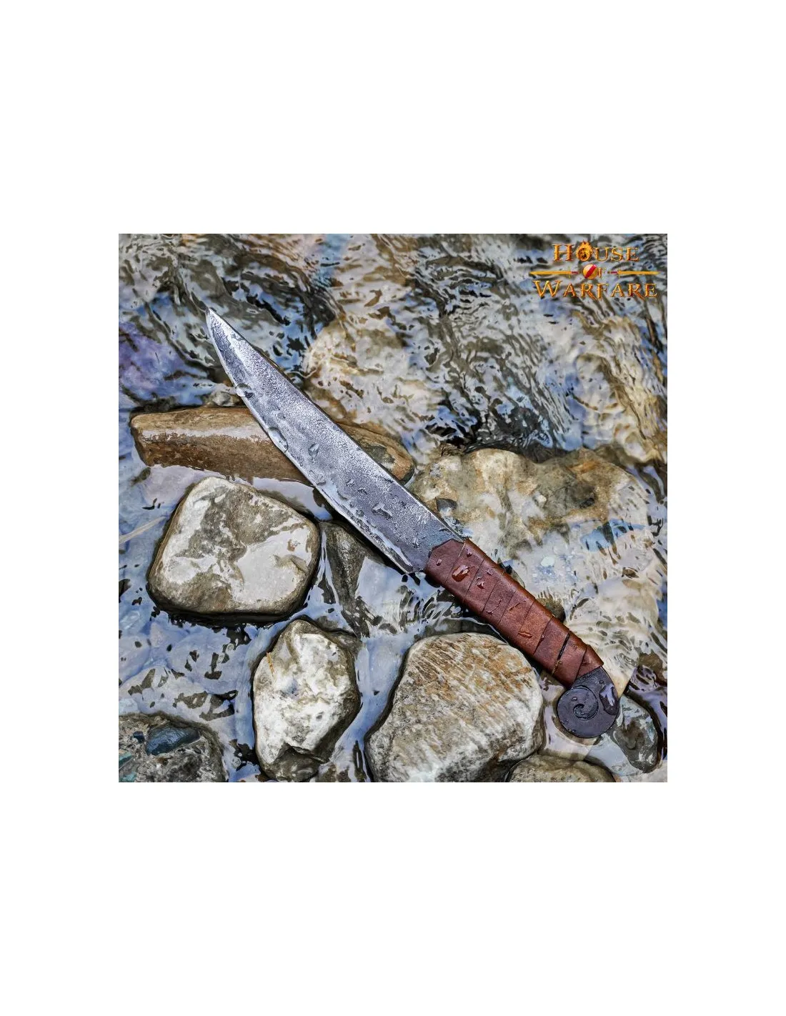 Cuchillo medieval espiral con empuñadura en cuero (29,8 cm.)