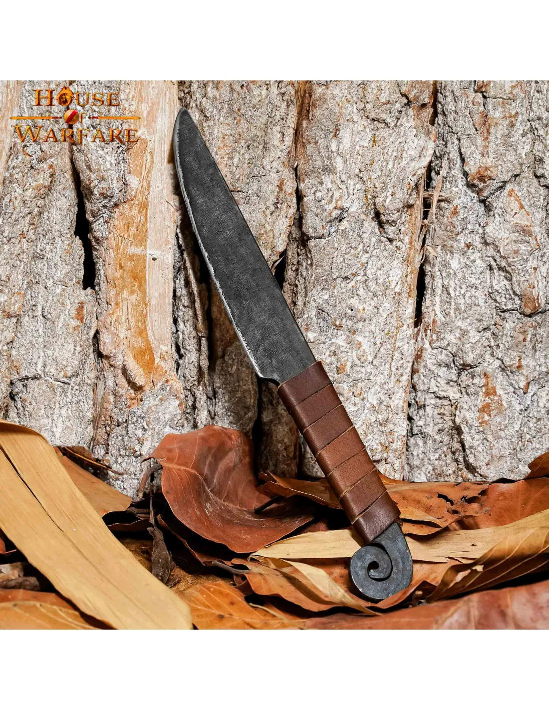 Cuchillo medieval espiral con empuñadura en cuero (29,8 cm.)