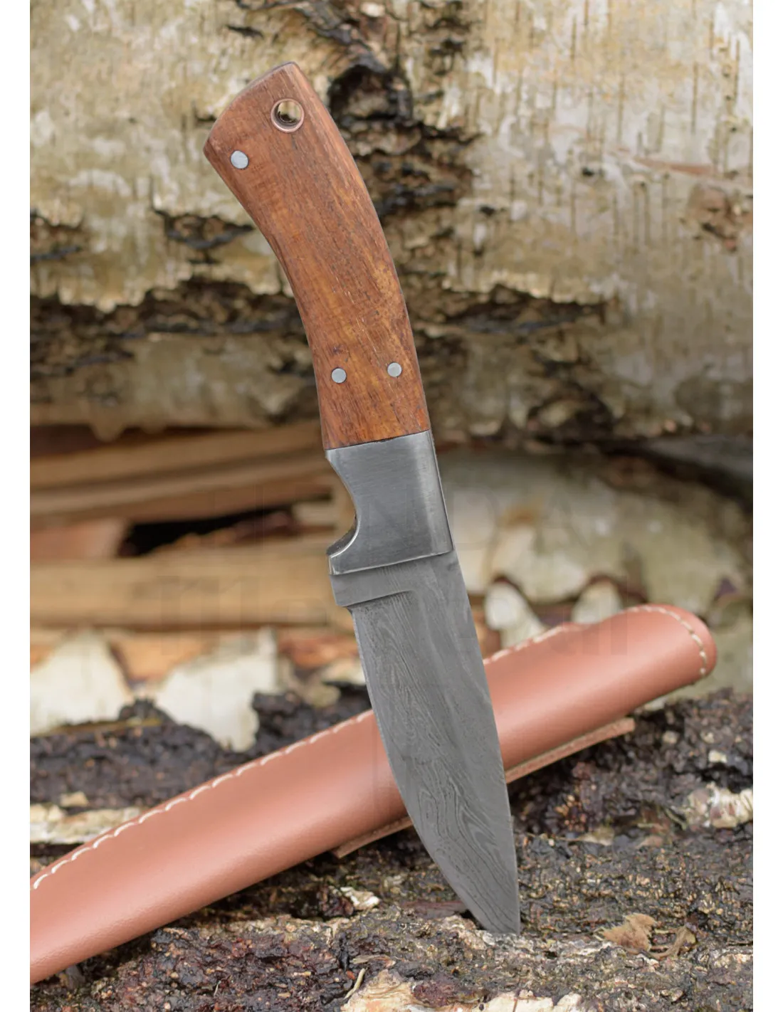 Cuchillo outdoor hoja Damasco con funda (19,5 cm)