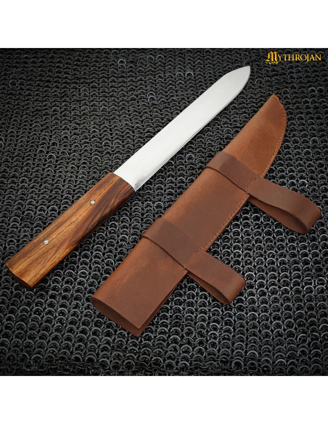 Cuchillo seax vikingo nórdico con funda marrón (45,7 cm.)