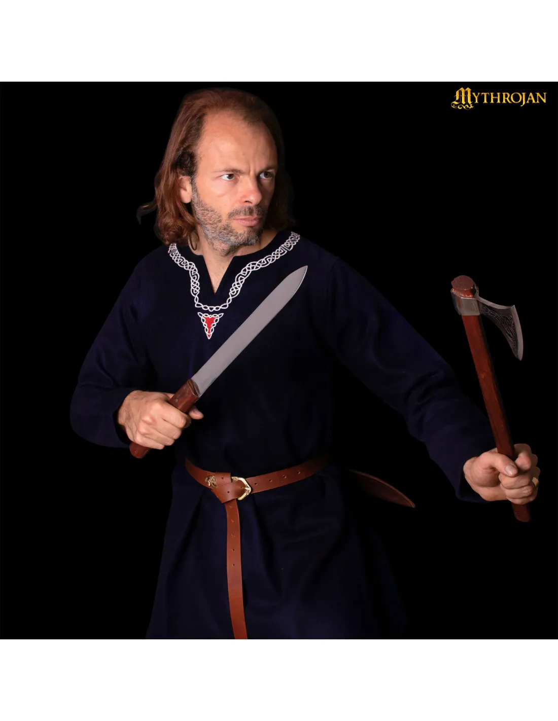 Cuchillo seax vikingo nórdico con funda marrón (45,7 cm.)