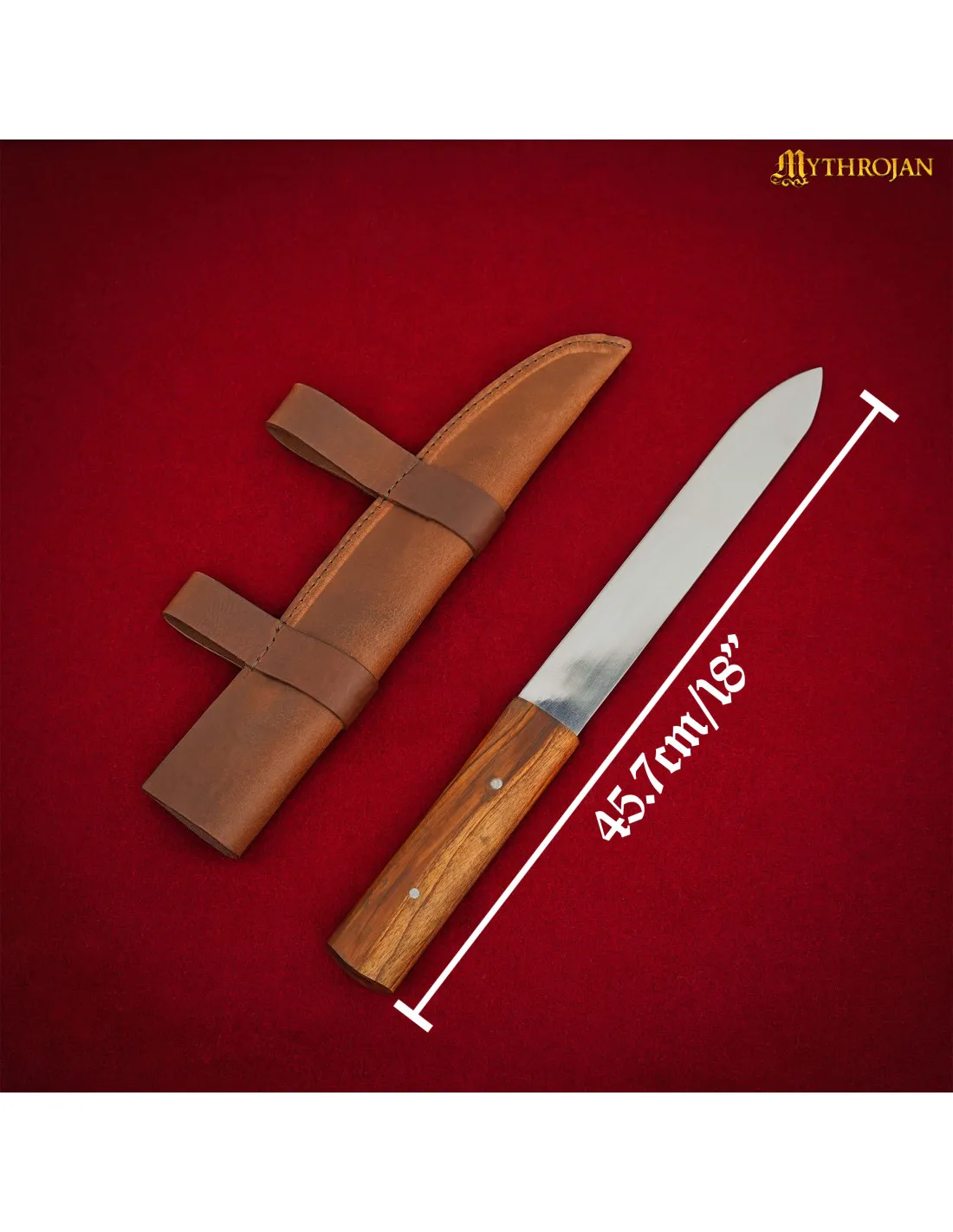 Cuchillo seax vikingo nórdico con funda marrón (45,7 cm.)
