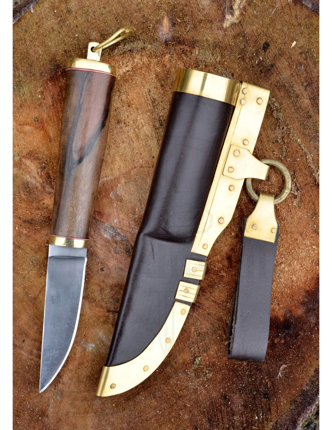 Cuchillo vikingo acero con funda cuero (21 cm.)