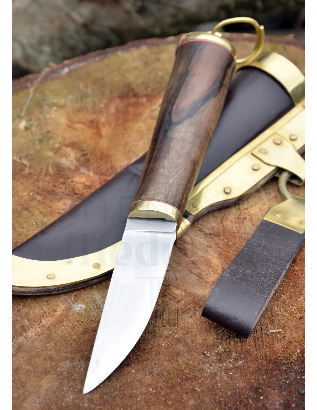 Cuchillo vikingo acero con funda cuero (21 cm.)