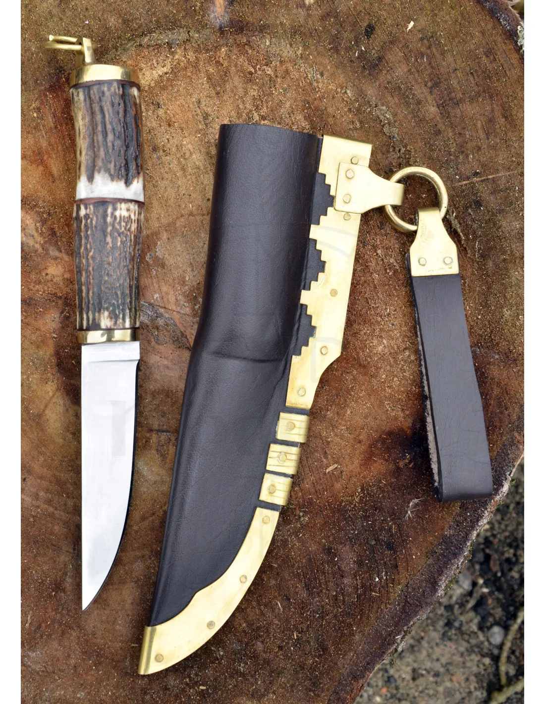 Cuchillo vikingo acero con funda cuero (22 cm.)