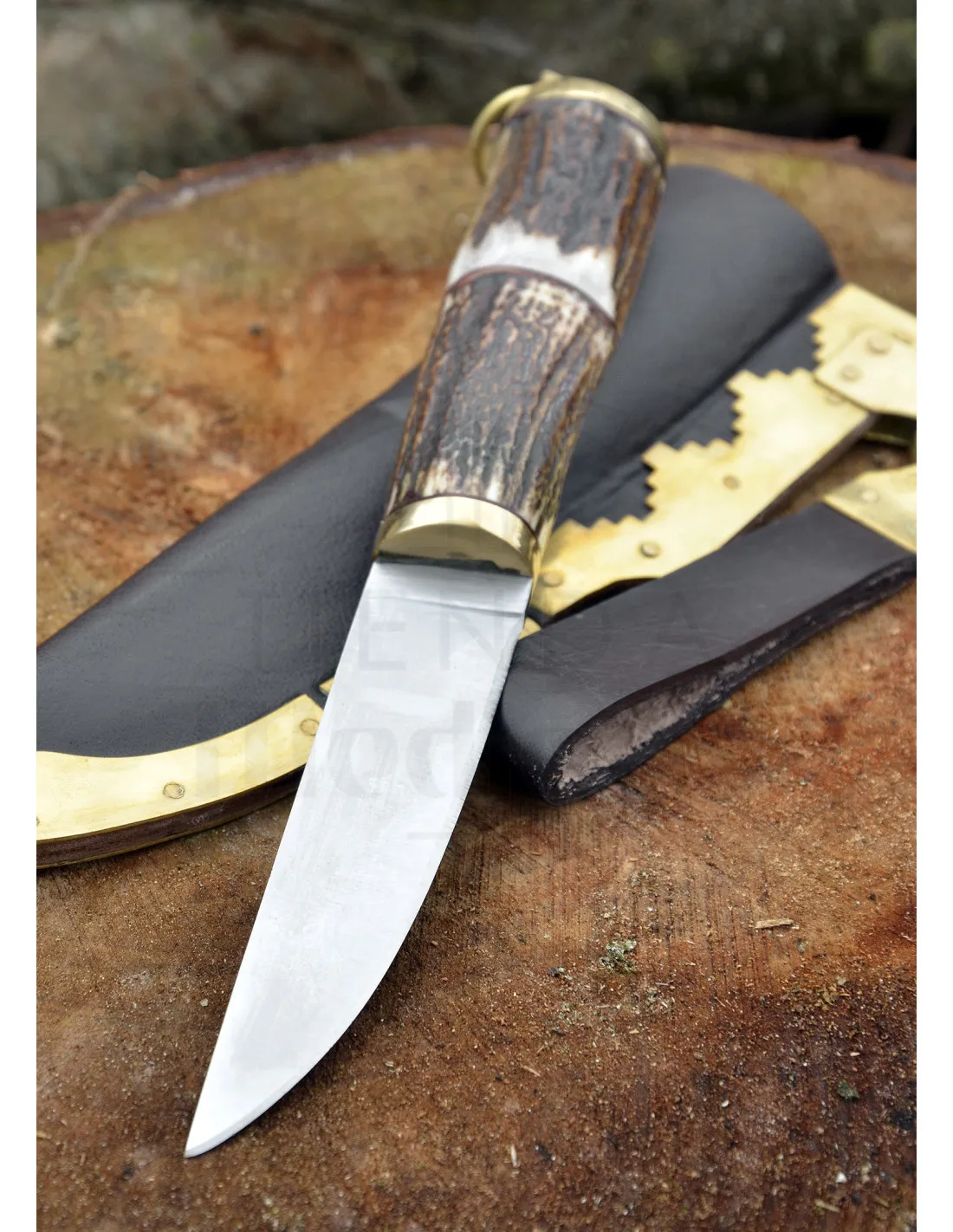 Cuchillo vikingo acero con funda cuero (22 cm.)
