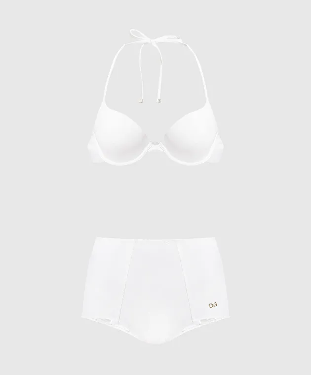 Dolce&Gabbana White swimsuit with metallic DG logo