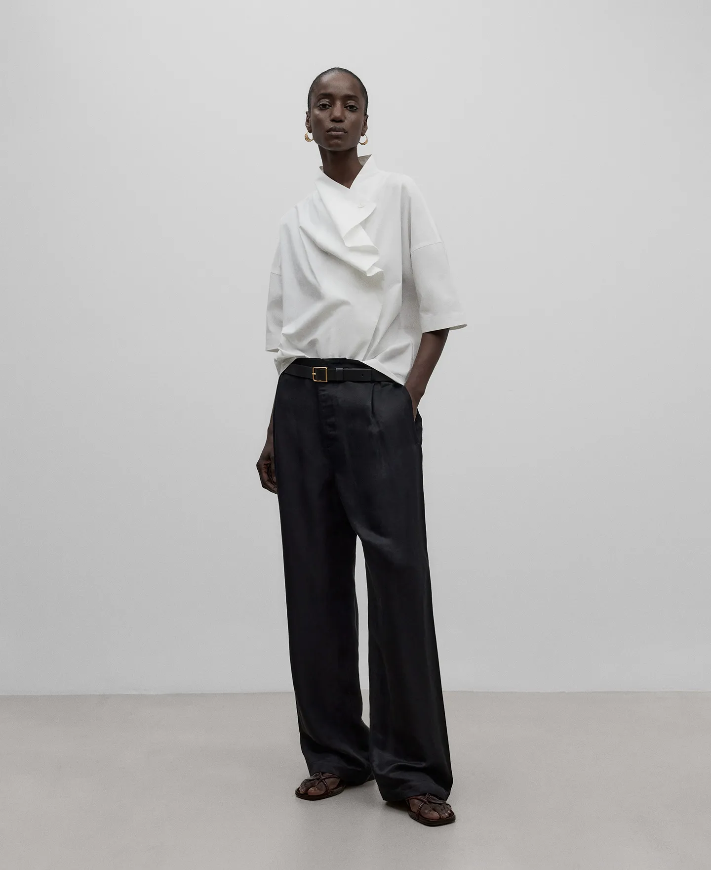 Draped neck cotton shirt woman