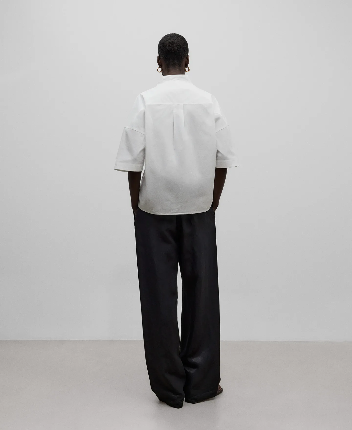 Draped neck cotton shirt woman