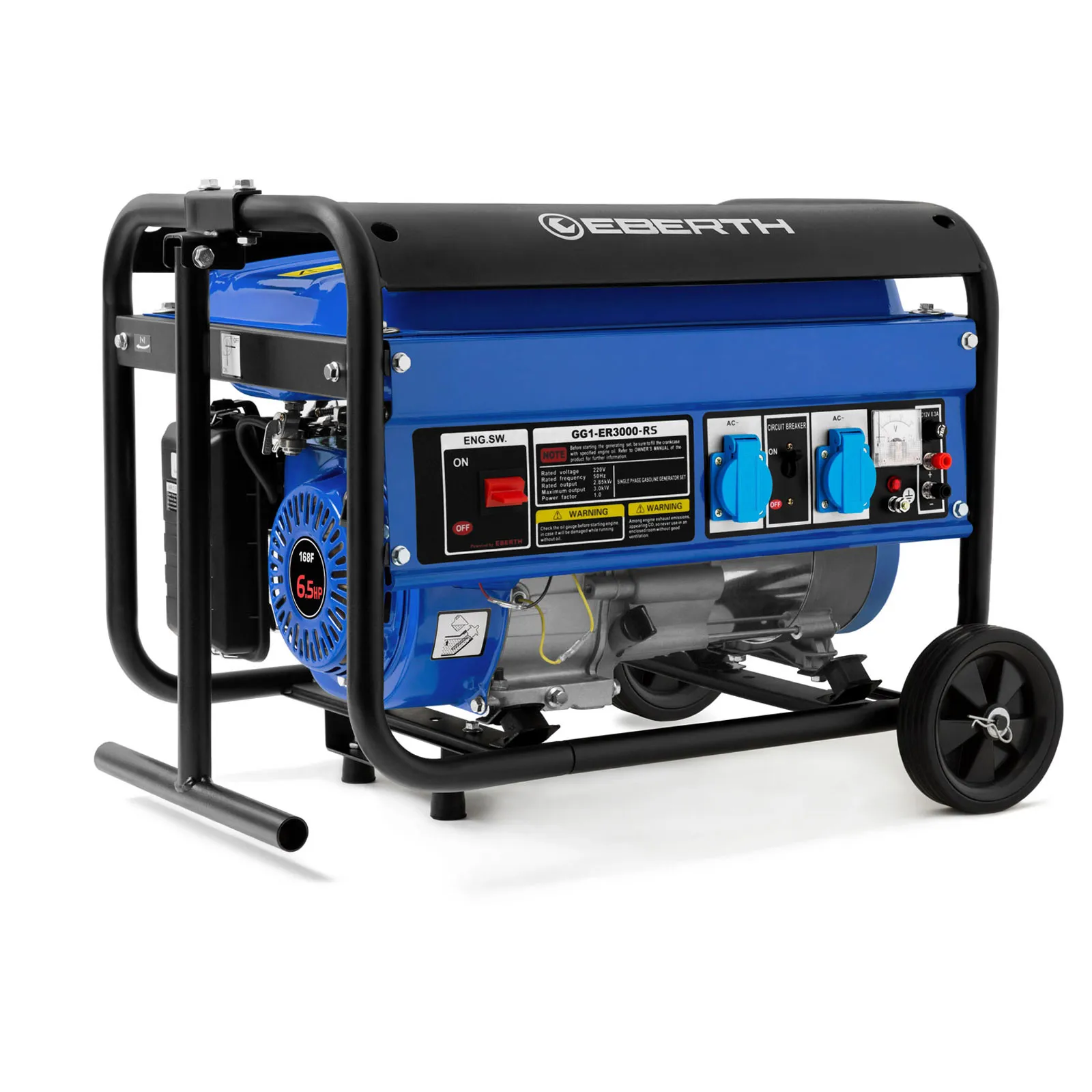EBERTH Potente generador de energía con una potencia del motor de 6,5 hp / 4,8 kW y un chasis resistente