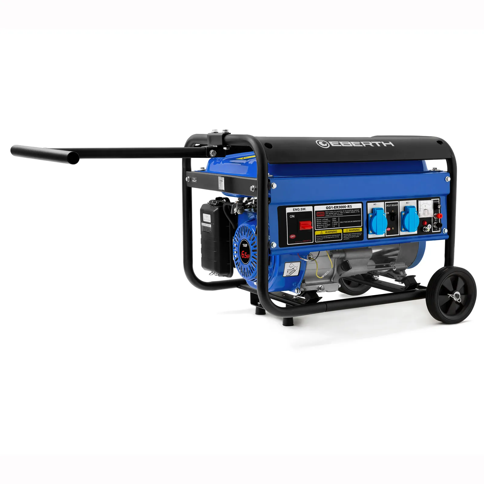 EBERTH Potente generador de energía con una potencia del motor de 6,5 hp / 4,8 kW y un chasis resistente
