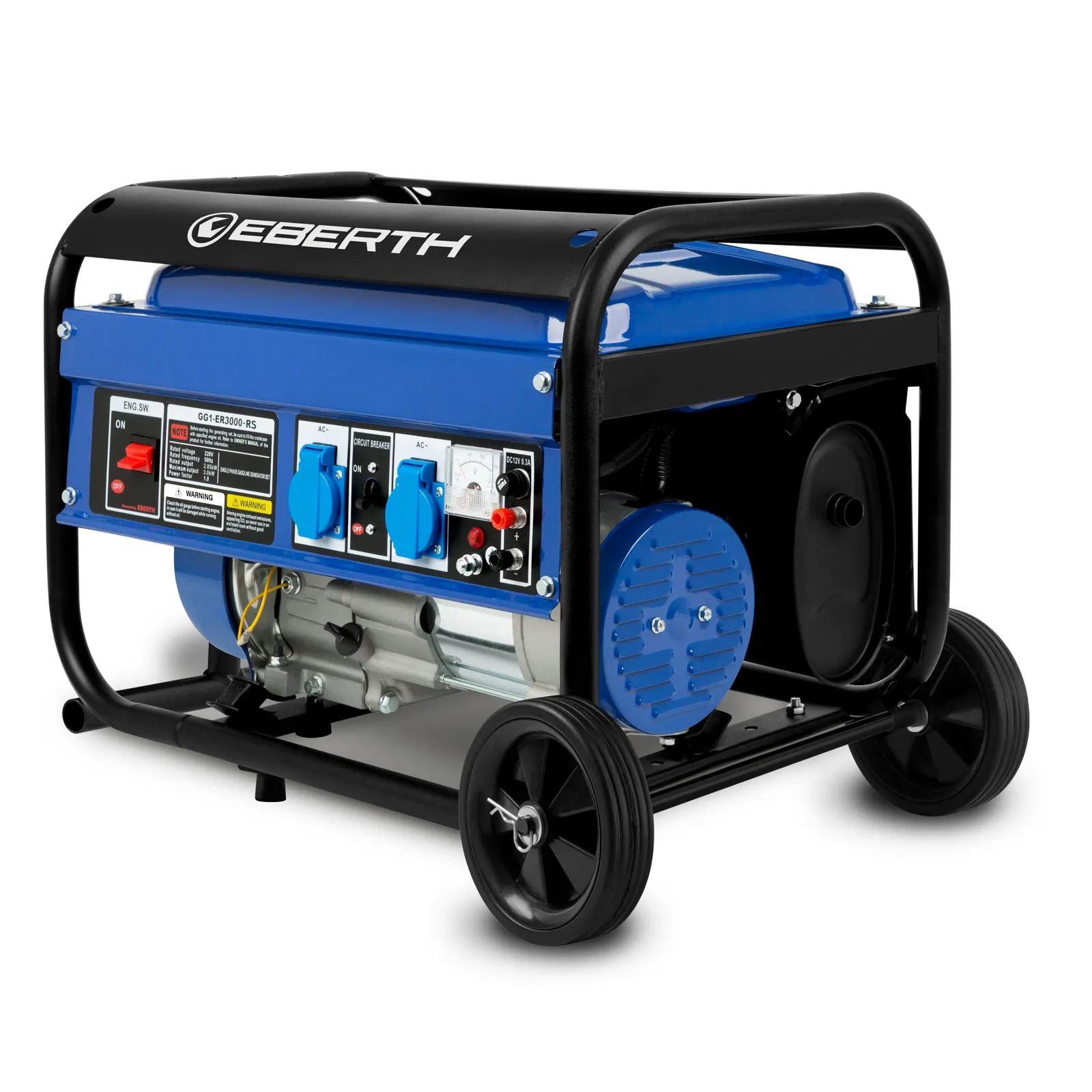 EBERTH Potente generador de energía con una potencia del motor de 6,5 hp / 4,8 kW y un chasis resistente