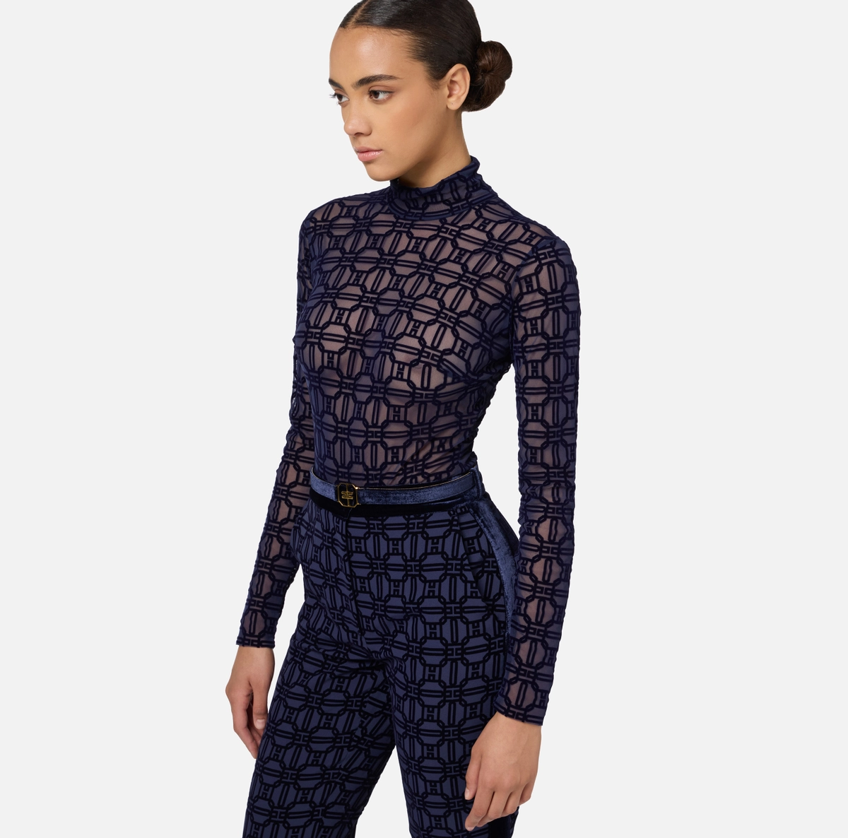 Elisabetta Franchi body de tul estampado flocado