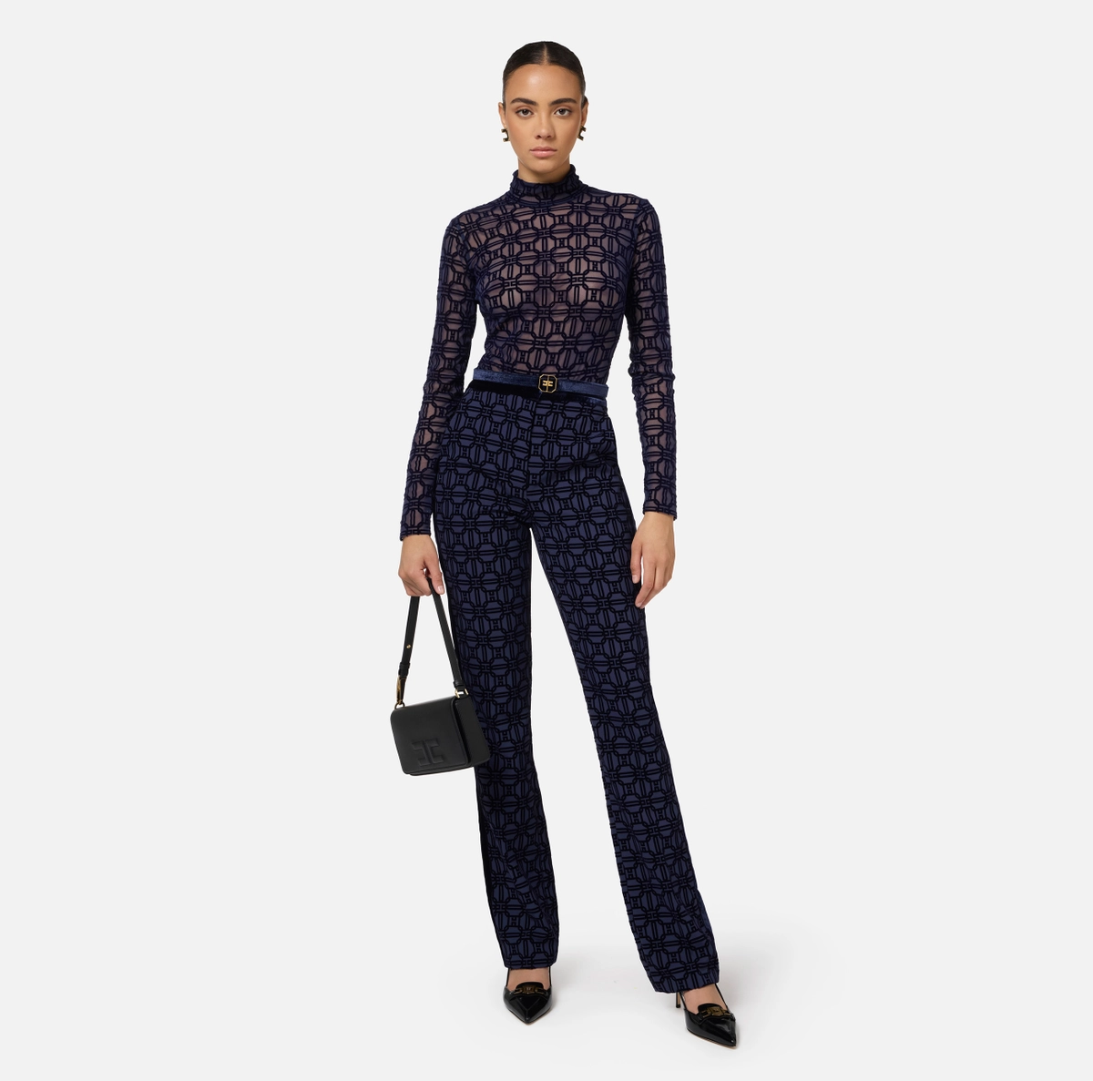 Elisabetta Franchi body de tul estampado flocado