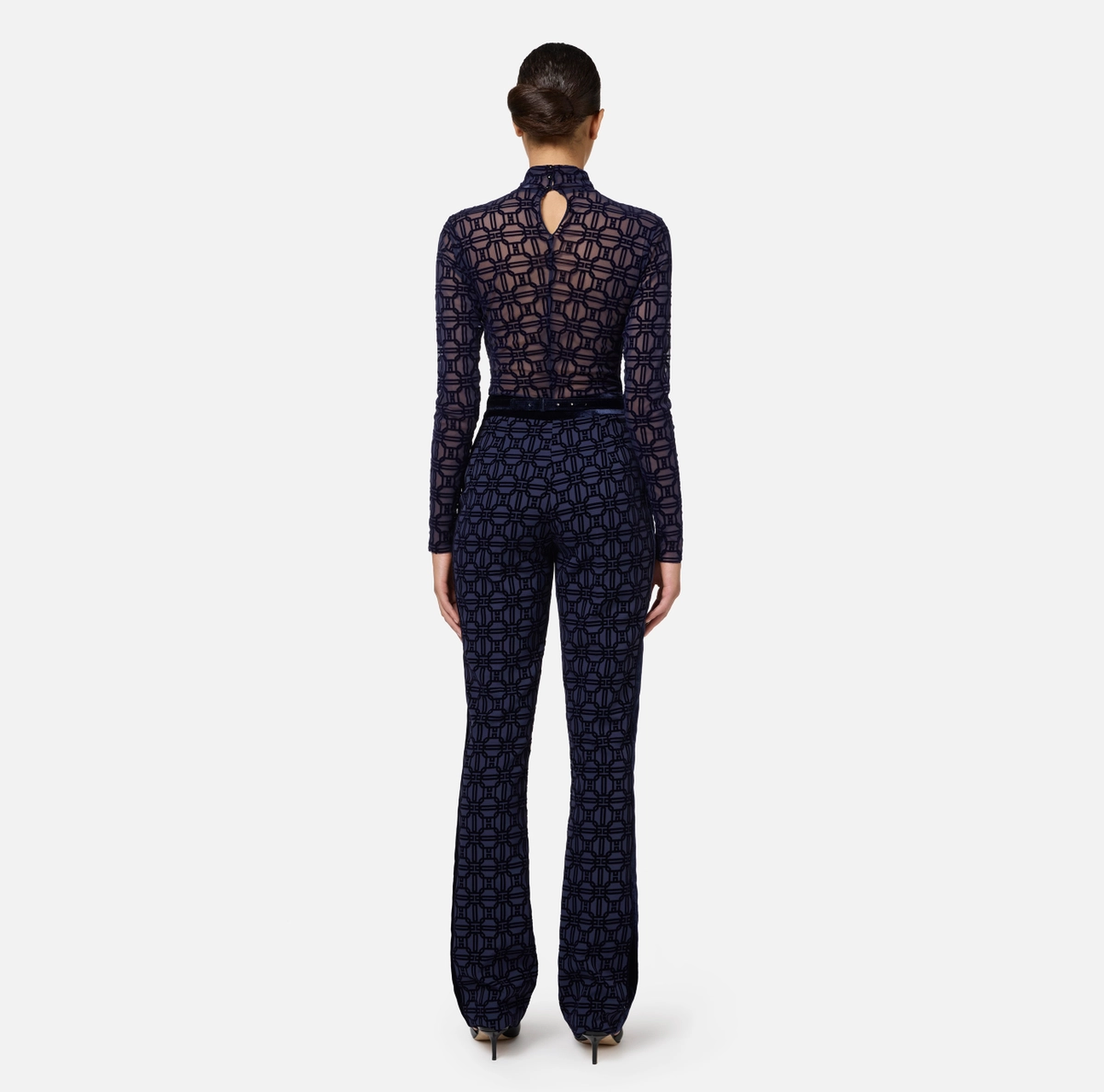 Elisabetta Franchi body de tul estampado flocado