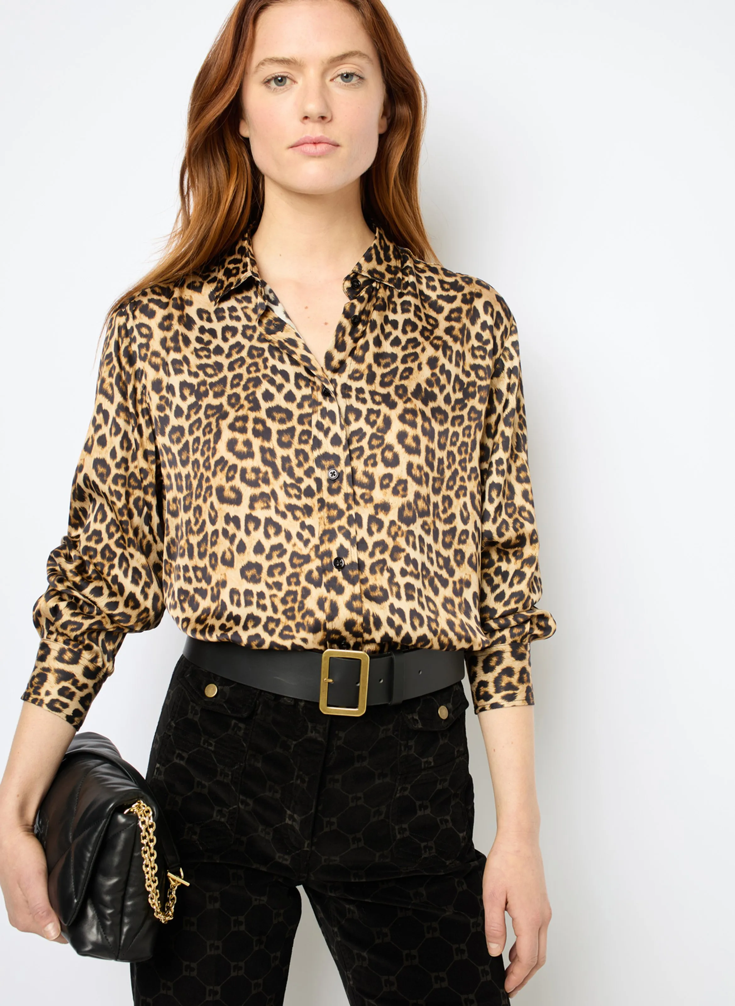 GERARD DAREL BRIONY  CAMISA CUELLO CLáSICO ESTAMPADO DE LEOPARDO EN MARRON