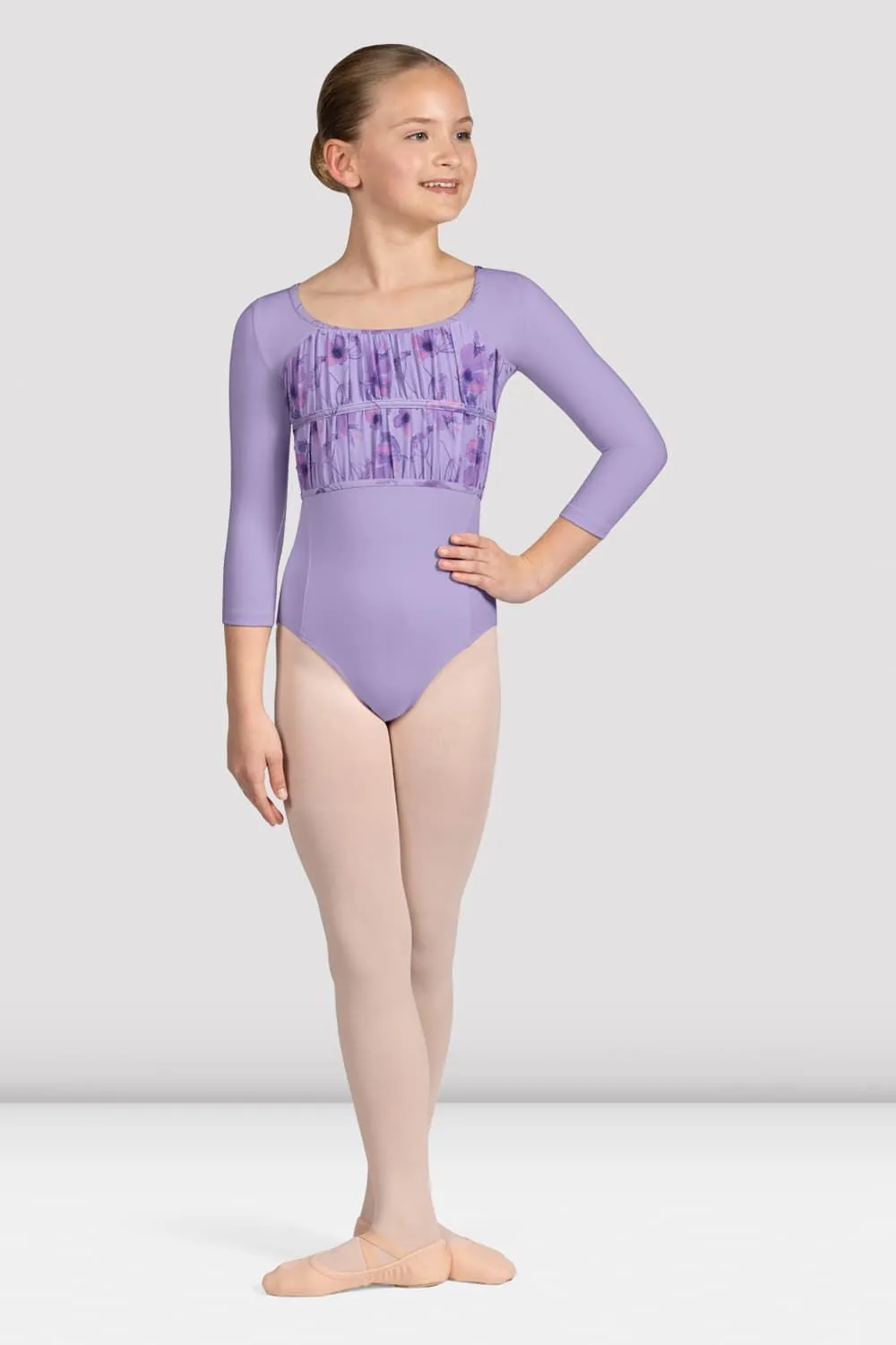 Girls Sophie Floral 3/4 Sleeve Leotard