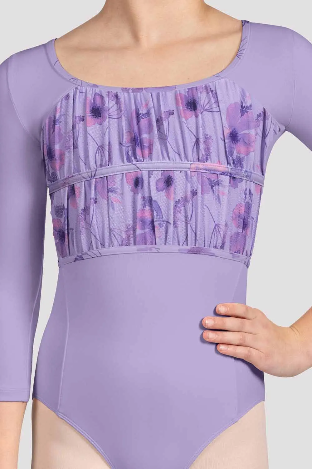 Girls Sophie Floral 3/4 Sleeve Leotard