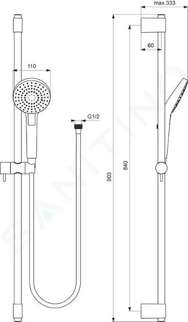 IDEAL STANDARD IDEALRAIN EVO JET  CONJUNTO DE DUCHA CIRCLE, BARRA 90 CM CON TELEDUCHA, 3 CHORROS, CROMO B2237AA