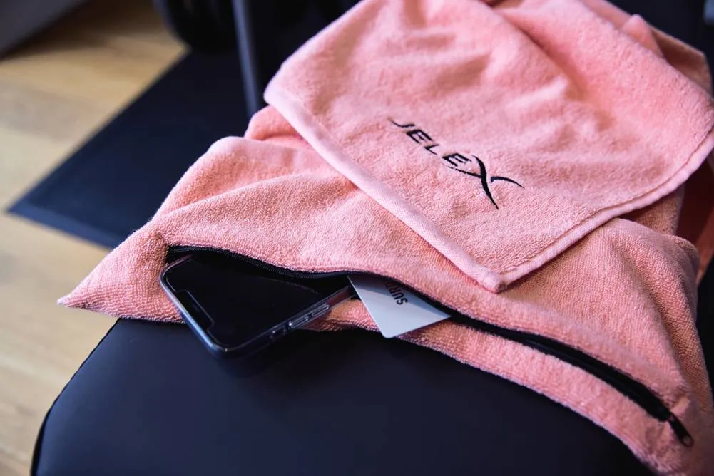 JELEX "100FIT" Toalla de fitness con bolsillo rosa