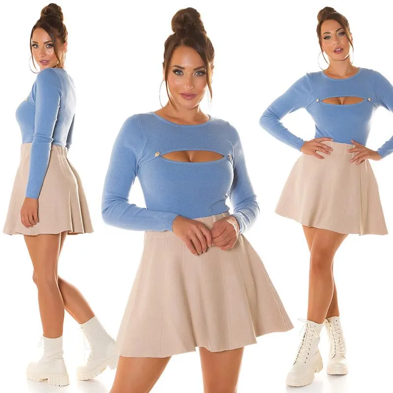 Jersey punto fino azul con aberturas
