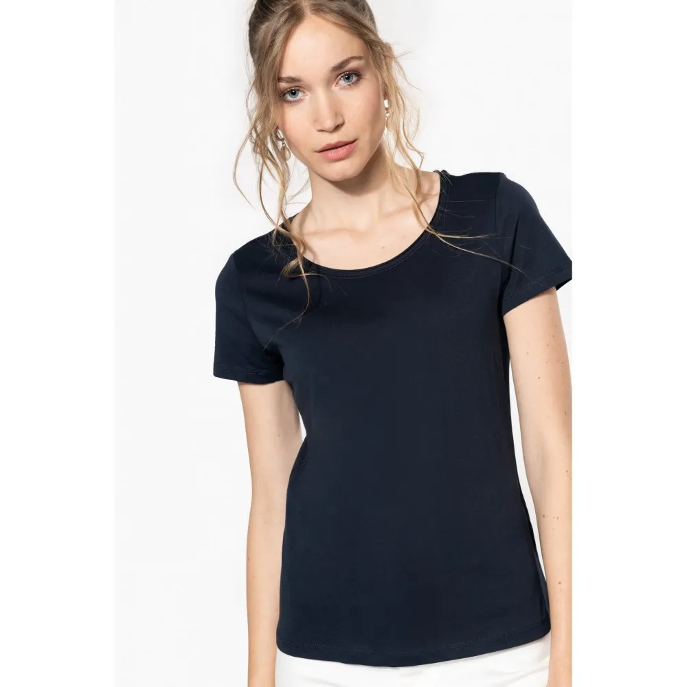 K399CAMISETA ORGÁNICA CON CUELLO SIN COSTURAS Y MANGA CORTA MUJER