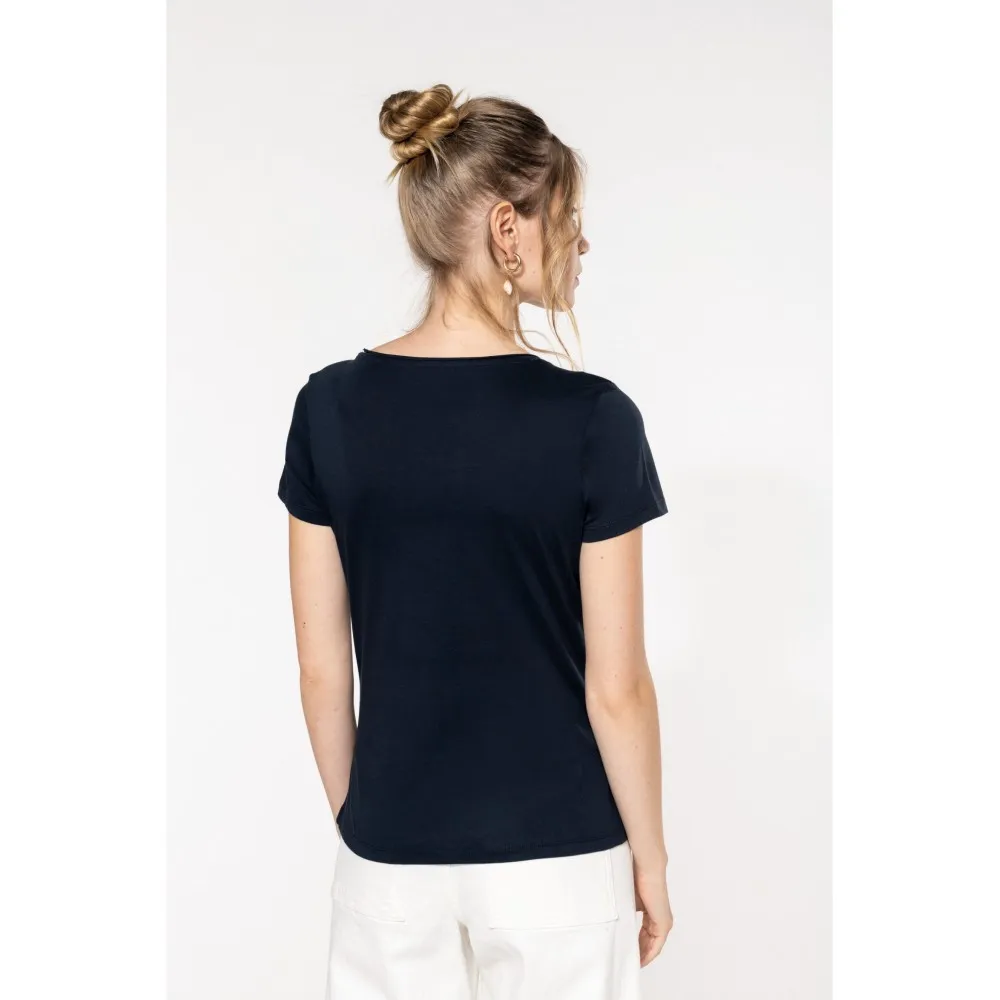 K399CAMISETA ORGÁNICA CON CUELLO SIN COSTURAS Y MANGA CORTA MUJER