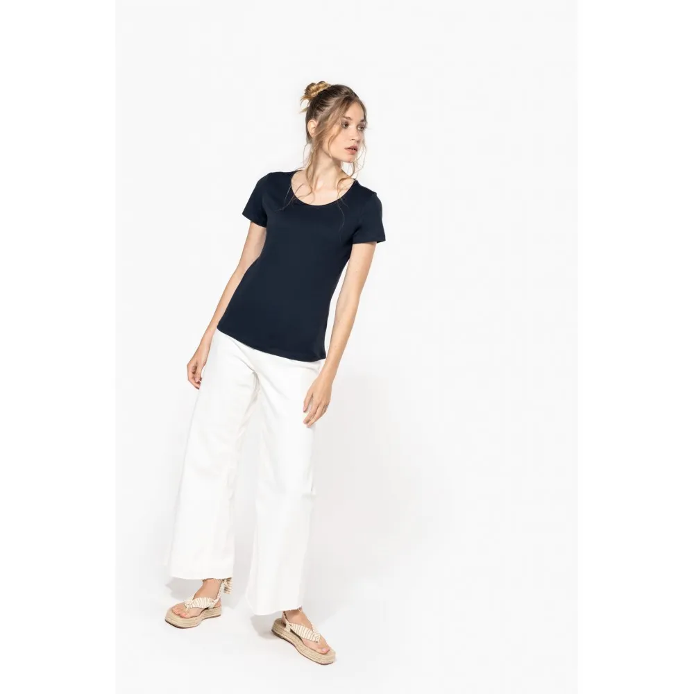 K399CAMISETA ORGÁNICA CON CUELLO SIN COSTURAS Y MANGA CORTA MUJER