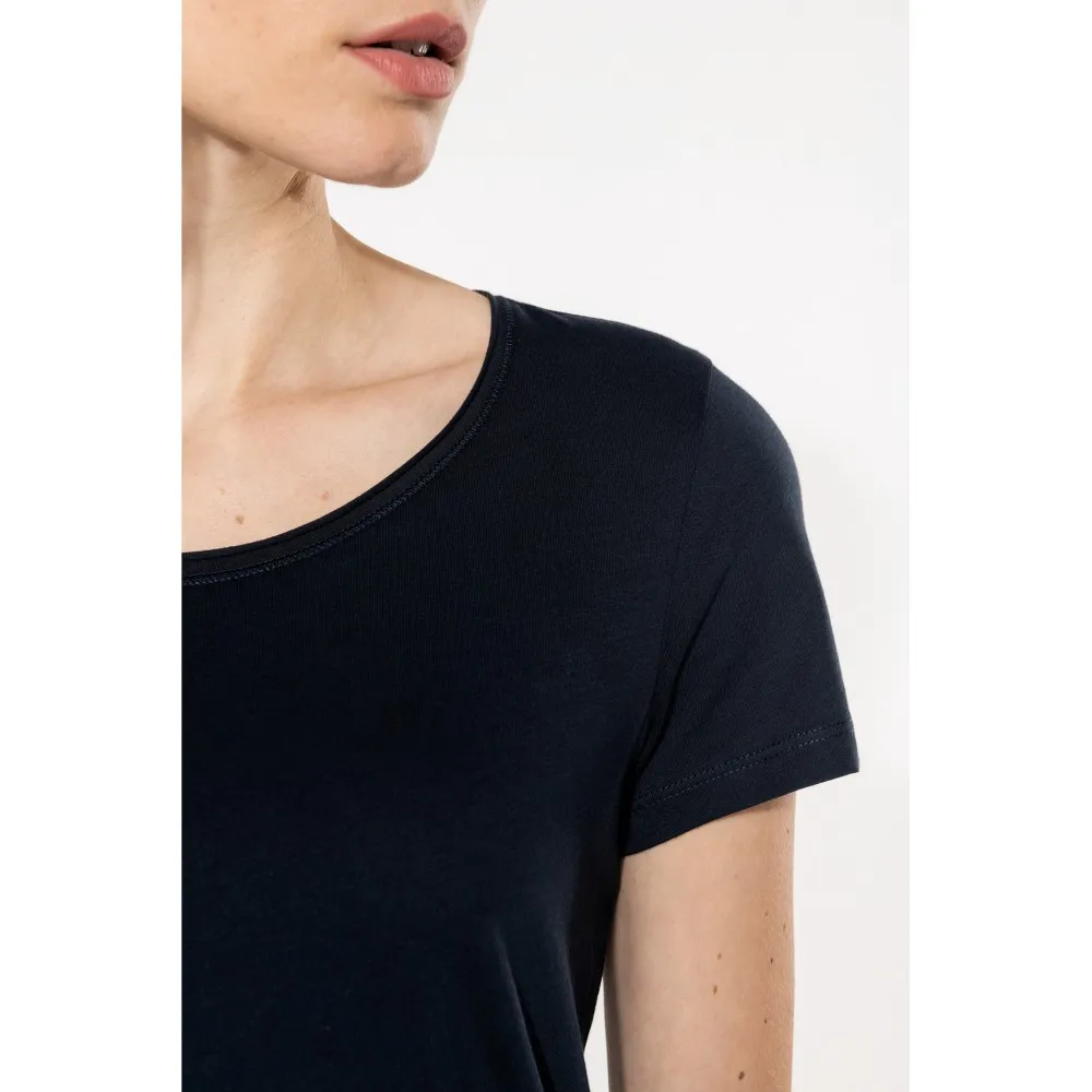K399CAMISETA ORGÁNICA CON CUELLO SIN COSTURAS Y MANGA CORTA MUJER