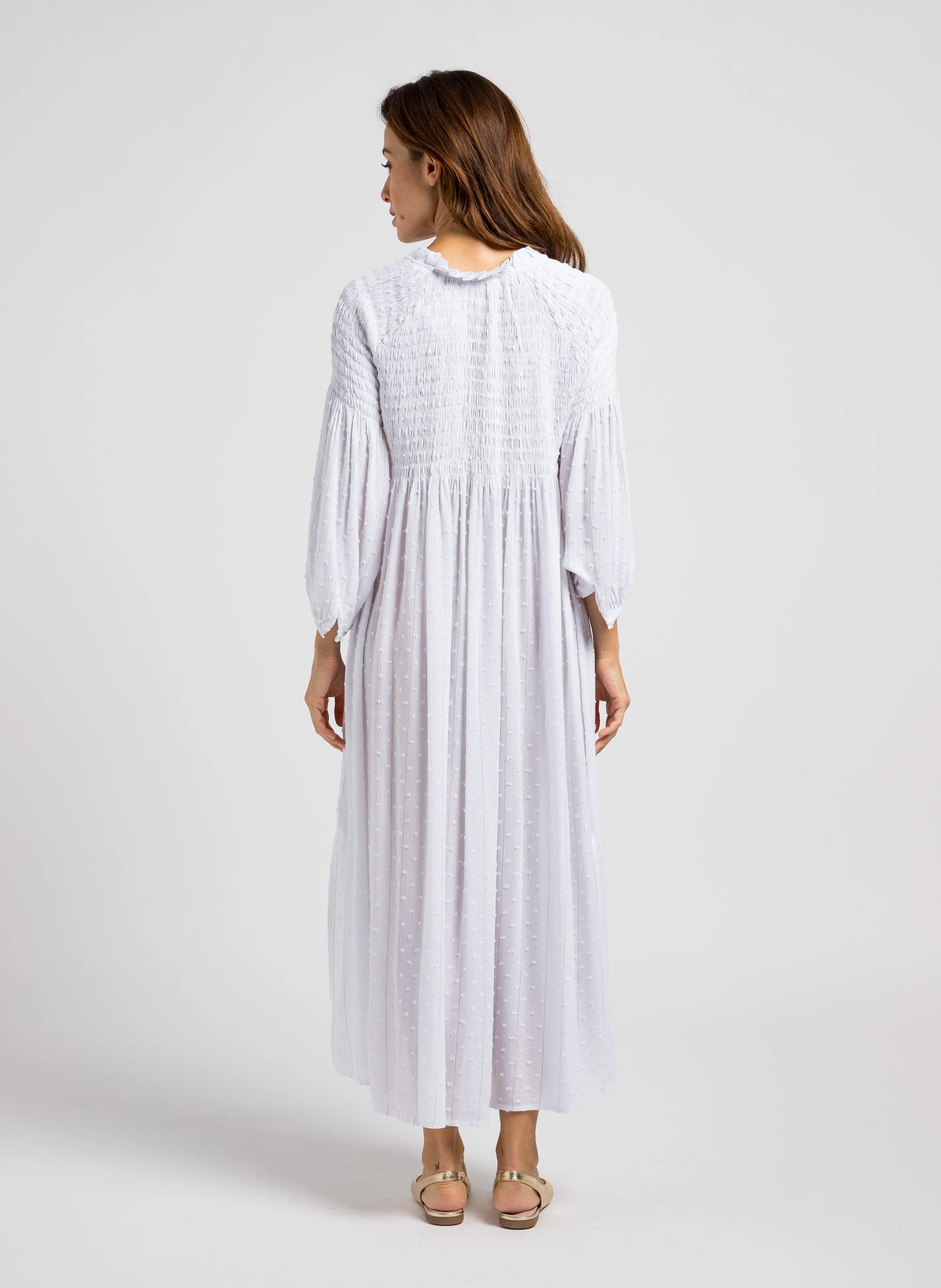 KARL MARC JOHN REANNE  VESTIDO LARGO HOLGADO CUELLO REDONDO DE ALGODóN A RAYAS EN BLANCO
