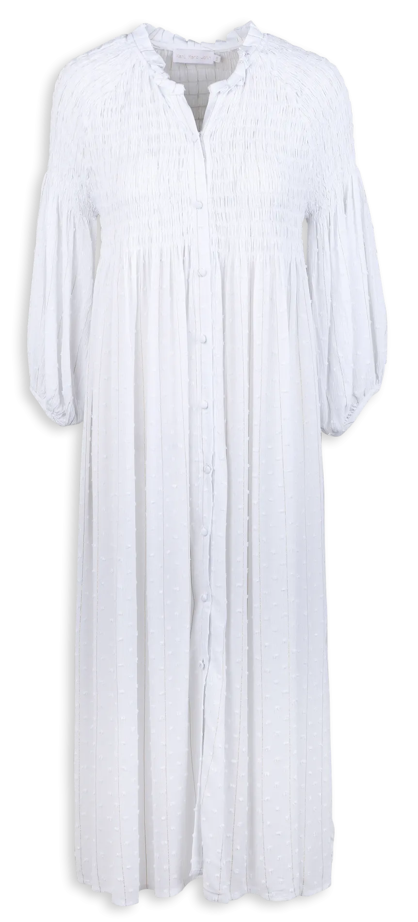 KARL MARC JOHN REANNE  VESTIDO LARGO HOLGADO CUELLO REDONDO DE ALGODóN A RAYAS EN BLANCO