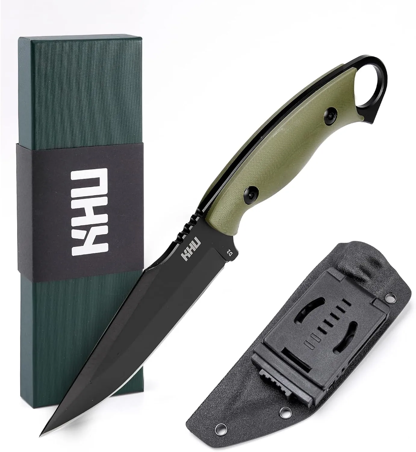 KHU Cuchillo Hoja Fija  Cuchillo Supervivencia Cuchillo Caza Cuchillo Bushcraft D2 Acero Mango de G10  Outdoor Caza Camping Acce