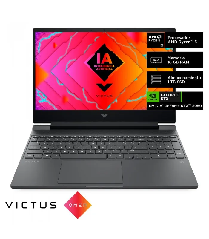 LAPTOP HP VICTUS GAMING 15FB2016LA/AMD 5 8645HS 4.3/T 5GHZ 6C/16GB/1TB/RTX 3050 6GB/15.6FHD 144HZ/FREEDOS/GRIS/LA/A17E3LA 1Y