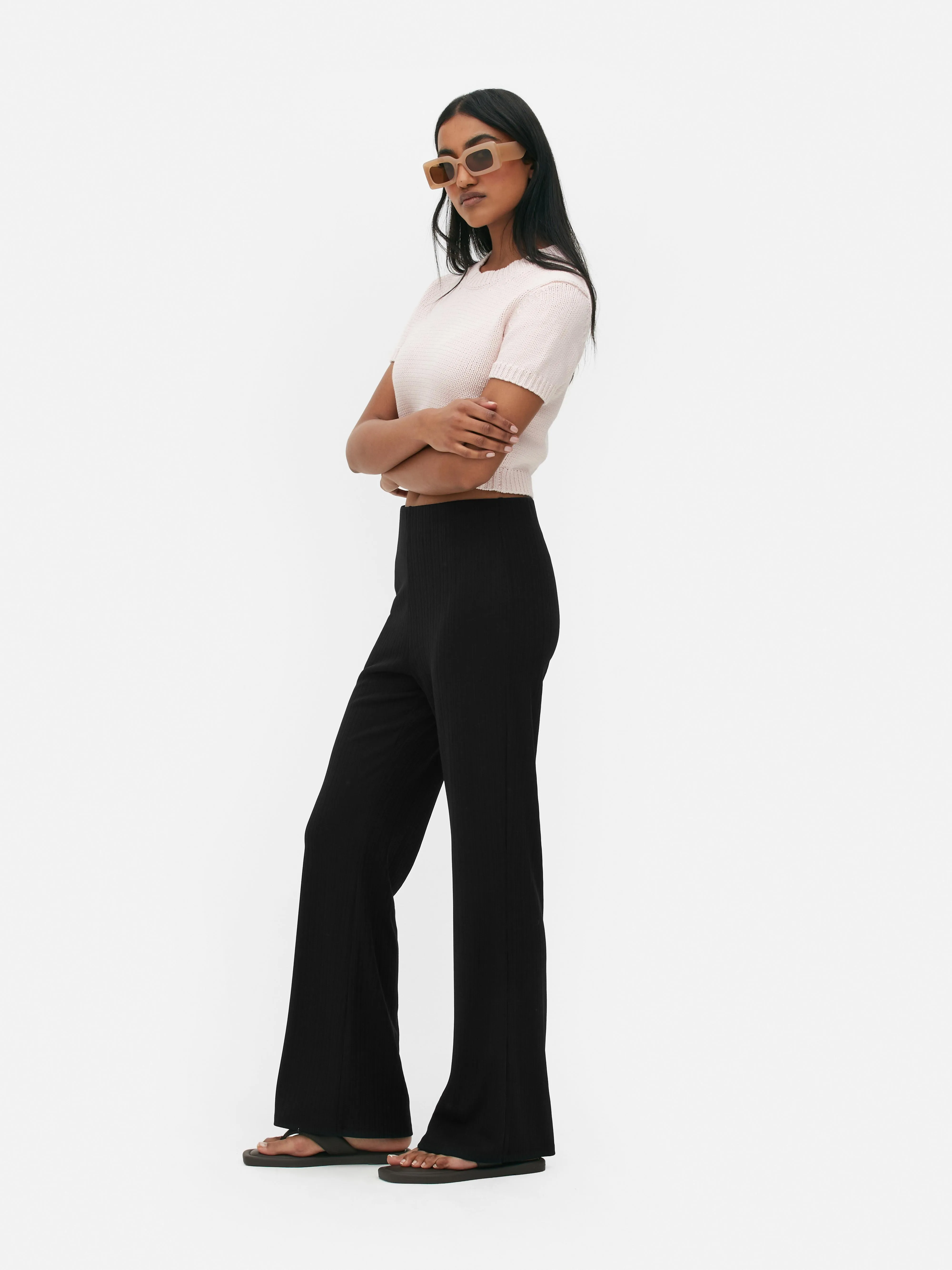 Leggings acanalados de pernera recta a juego