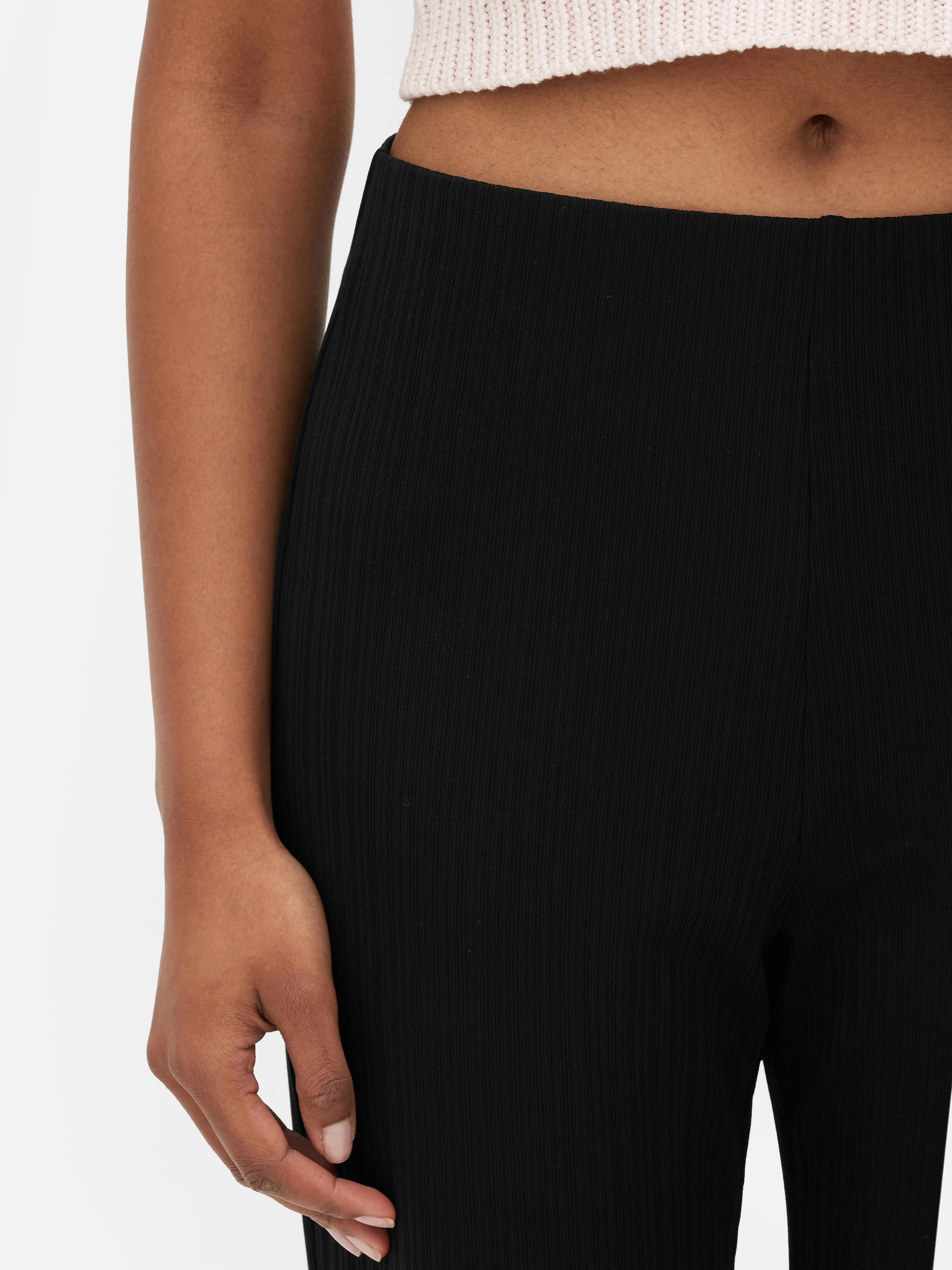 Leggings acanalados de pernera recta a juego