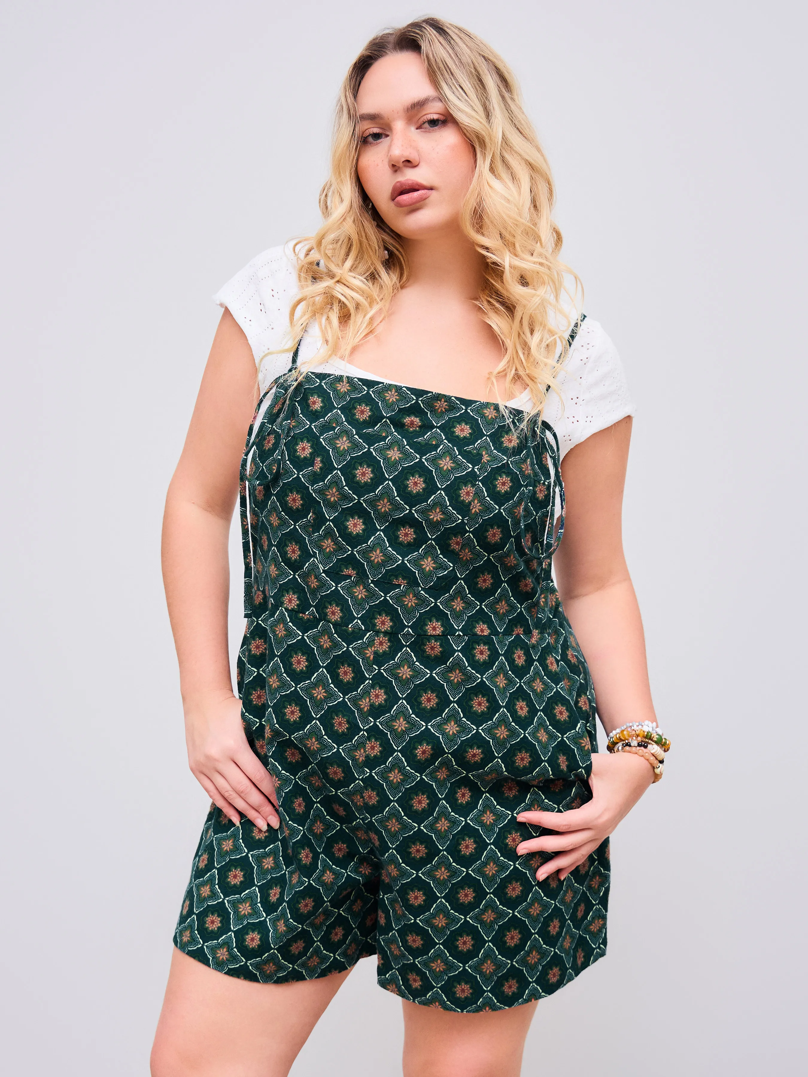 Mono Estampado Floral con Escote Cuadrado Tejido Curvy