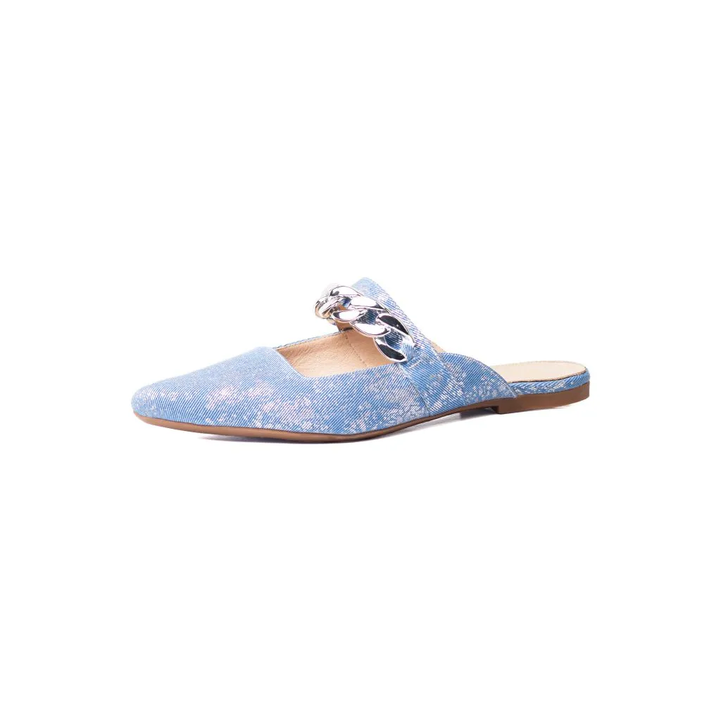 MULE 8923 AZUL JEANS CON CADENA PLATA
