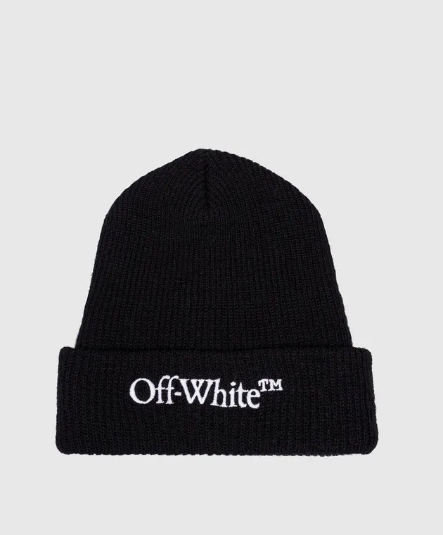 OFFWHITE BLACK WOOL CAP WITH LOGO EMBROIDERY