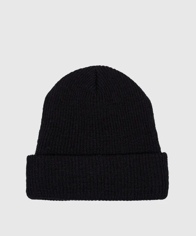 OFFWHITE BLACK WOOL CAP WITH LOGO EMBROIDERY