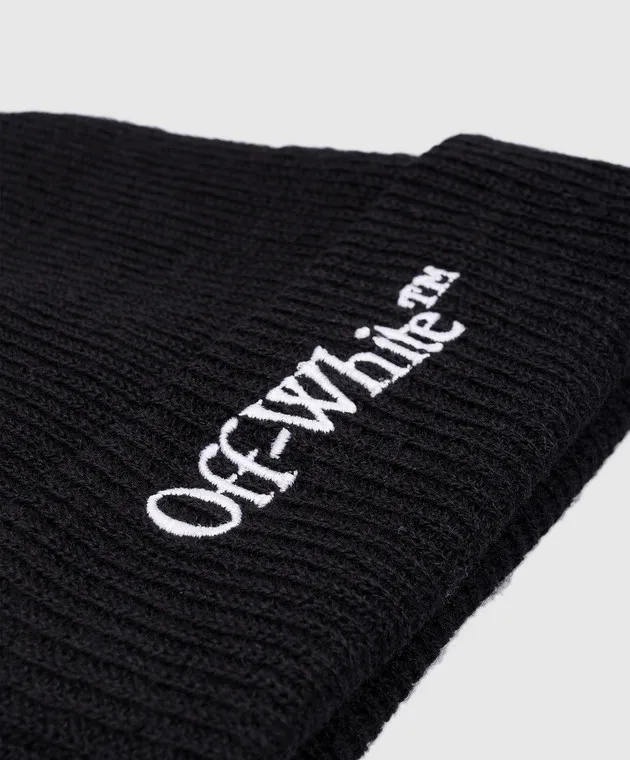 OFFWHITE BLACK WOOL CAP WITH LOGO EMBROIDERY
