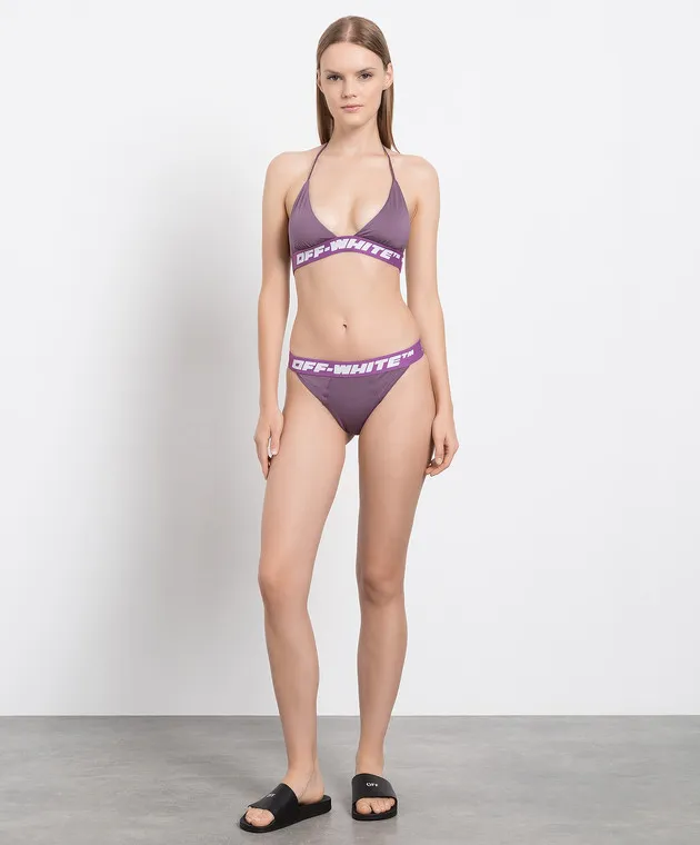 OFFWHITE LILAC SWIMSUIT WITH LOGO PRINT