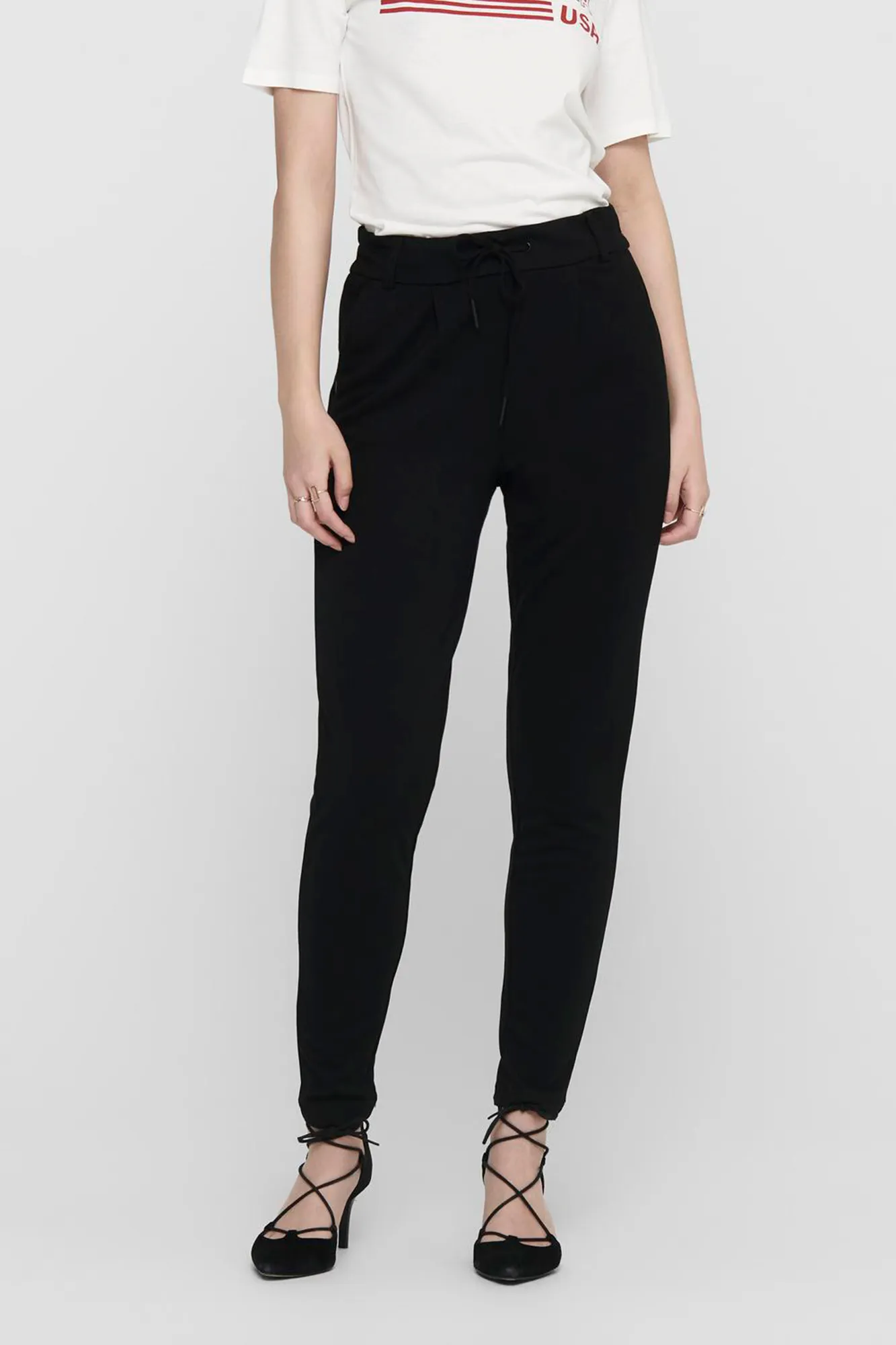 Only Pantalón fluido en tono liso con cordón ajustable