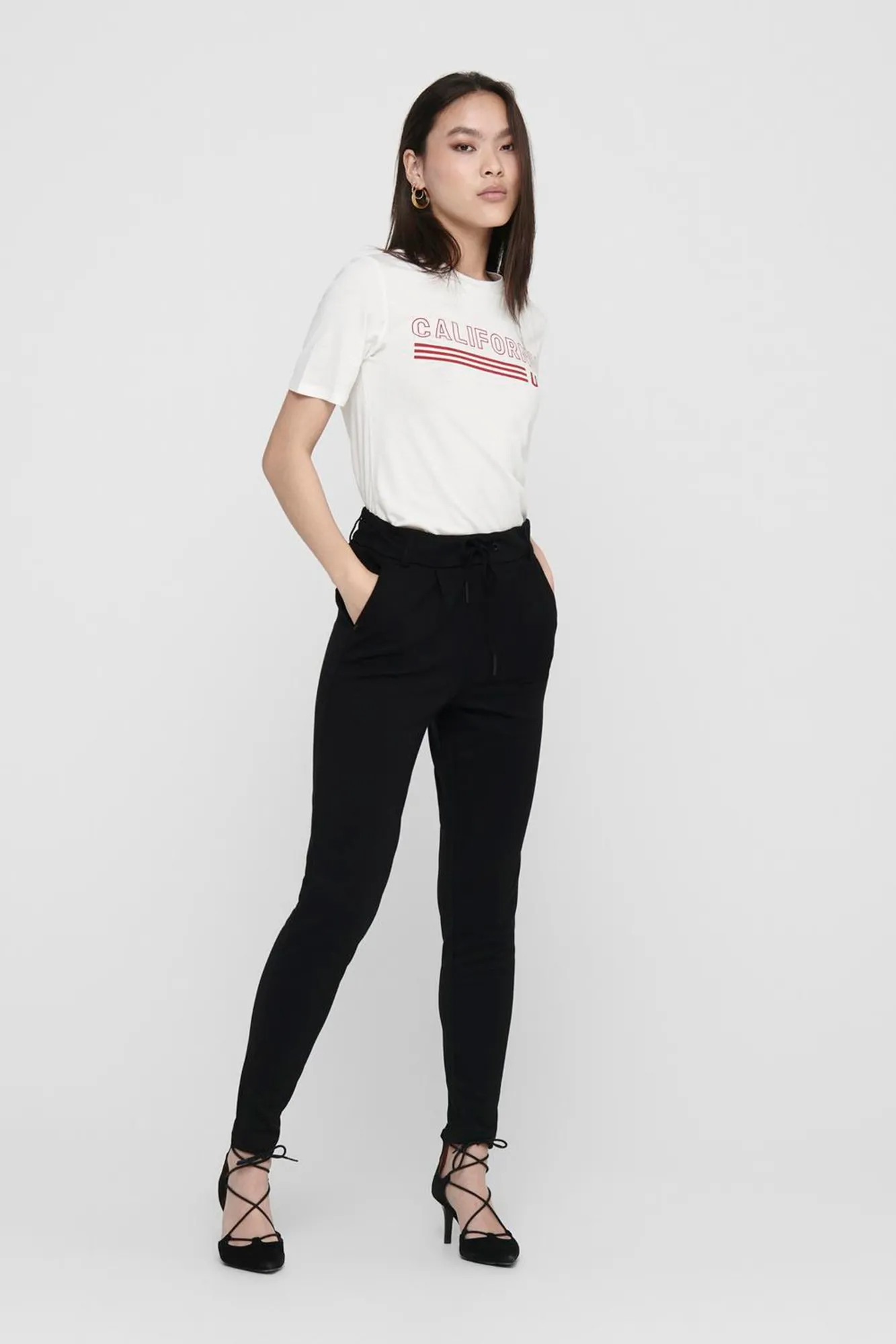 Only Pantalón fluido en tono liso con cordón ajustable