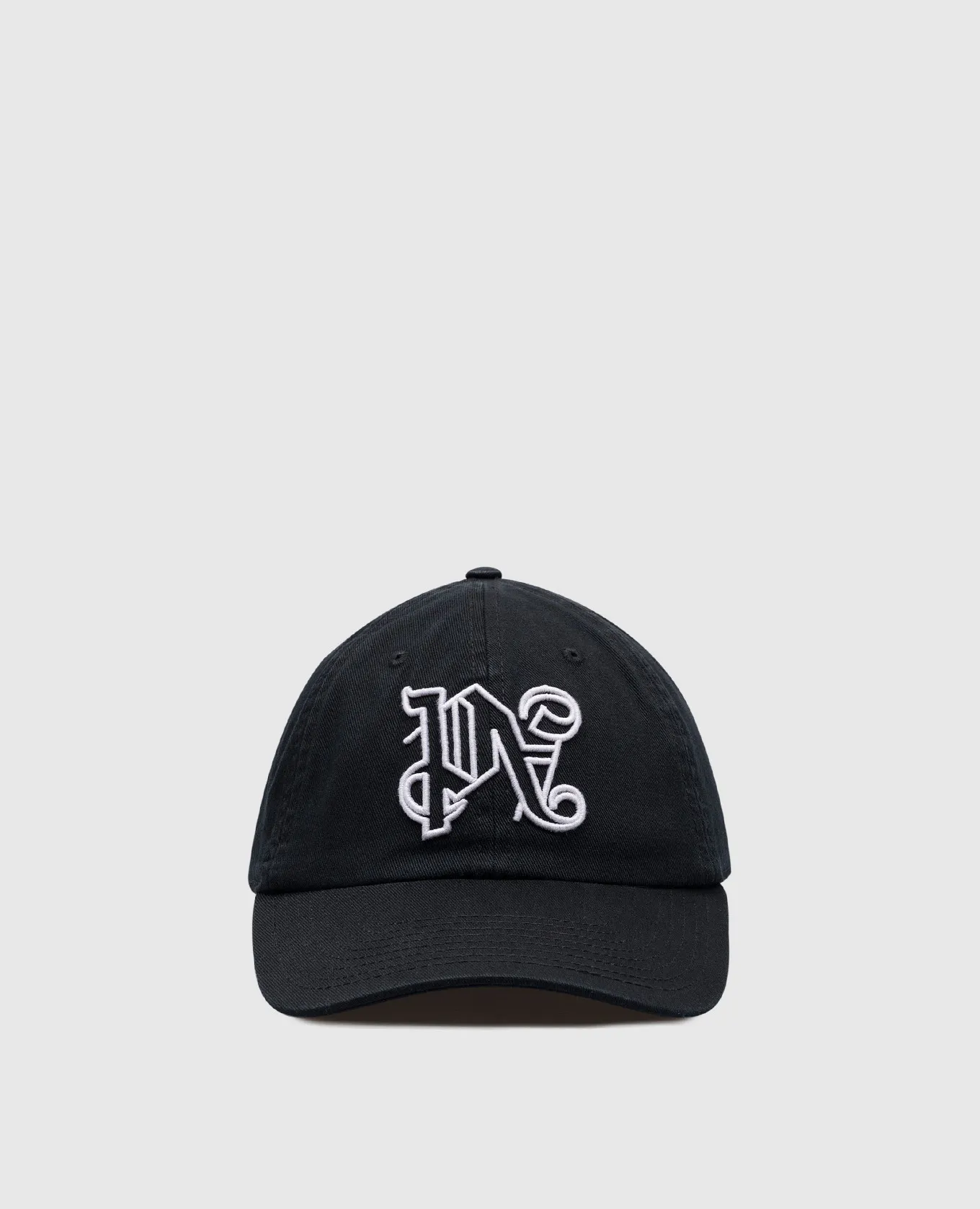 Palm Angels Black cap with monogram logo embroidery