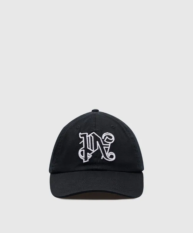 Palm Angels Black cap with monogram logo embroidery