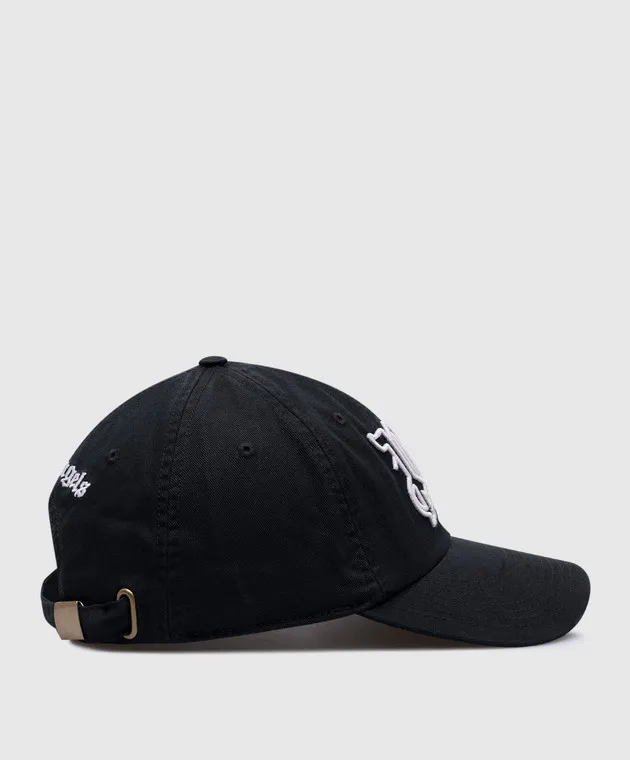 Palm Angels Black cap with monogram logo embroidery