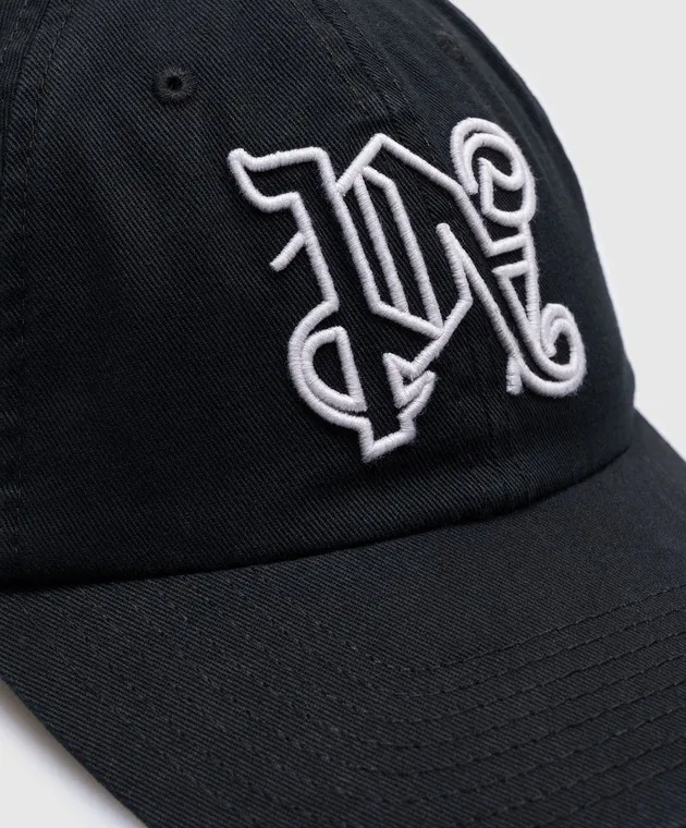 Palm Angels Black cap with monogram logo embroidery